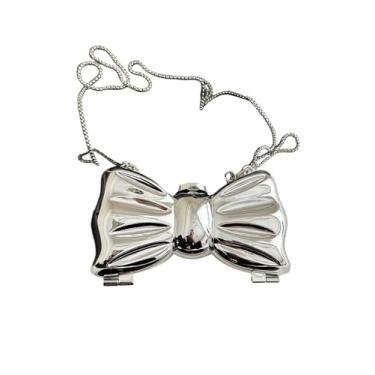Imagem de Floerns Bolsa de ombro feminina em formato de laço mini clutch com alça de corrente sólida para convidados de casamento, Prata, One Size