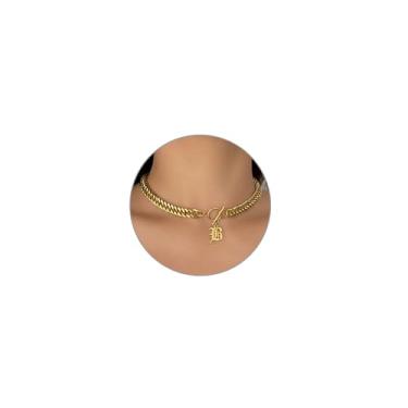 Imagem de ADEMISHIA Colar feminino com inicial inglesa antiga em ouro 18 K, delicado pingente A-Z com corrente cubana de aço inoxidável, gargantilha grossa, colar gargantilha para presente de Halloween e Natal
