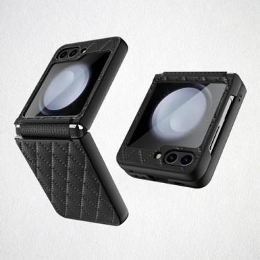 Imagem de Capa de telefone de couro PU para Samsung Galaxy Z Flip 5 Flip5 ZFlip5 5G Capa protetora rígida, preta, para Galaxy Z Flip5