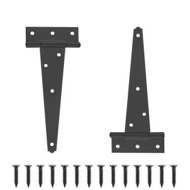 Imagem de SUMBIN Dobradiças pretas de 20 cm com tira em T, dobradiças resistentes para porta de celeiro, galpão ou cercas de madeira (pacote com 2)