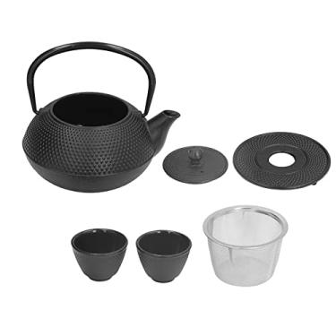 Imagem de Pilipane Conjunto de bule de chá de ferro fundido, estilo japonês, durável, gravação, bule preto antigo com 2 xícaras, capacidade de 800 ml para amigos da família, amantes de chá