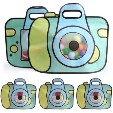 Imagem de MnhoMnrn Sacos de presente de celofane transparente em forma de câmera com alça, sacos de lembrancinha de festa à prova d'água, fecho de zíper, 23 cm, pacote com 20 (azul)