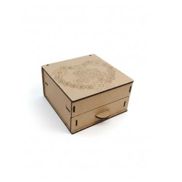 Imagem de Caixa Porta-Joias MDF Love, Com Gaveta e Divisórias, Design Elegante com Recorte a Laser, Ideal para Presentes e Lembranças, Acabamento Natural