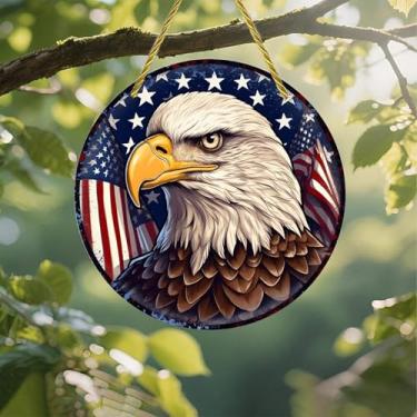 Imagem de Acrílico colorido Suncatcher, emblema da bandeira americana de águia, 18 cm, decoração de arte de parede com design de vitral impresso, ideia de presente e ornamento de jardim, uso interno e externo