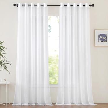 Imagem de Cortinas brancas transparentes de 244 cm de comprimento para janelas, acabamento de janela elegante voile texturizado para porta francesa/casamento/sala de estar, L 190 x C96, vendida individualmente