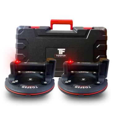 Imagem de Kit 2 Ventosas 100% Digitais Sucção A Vácuo Profissional 200kg Cada C/Maleta Ùnica Premium, 100% Digital, Indicador de Perda de Carga Para Vidros Pisos Marmores Porcelanatos Azulejos