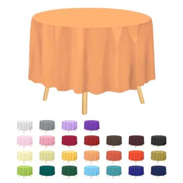 Imagem de Toalha de mesa de plástico premium de 213,4 cm. Capa de mesa redonda de plástico - pêssego