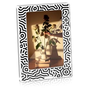 Imagem de Moldura acrílica 10 x 15 cm, estilo moderno, porta-retratos de acrílico com padrão moderno para mesa ou mesa, serve para fotos de 10 x 15 cm