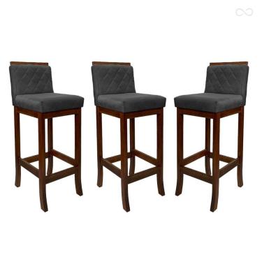 Imagem de Kit 3 Banquetas Alta para Balcão Nice em Madeira Matelassê Suede Cinza CCS