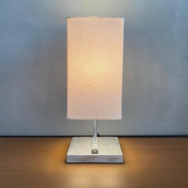 Imagem de Abajur luminária de Mesa Clássico Quadrado Escovado Com Interruptor Com Cúpula Branca Ref 49 Decoração Casa e Sala, Escritório, Quarto, cama