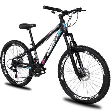 Imagem de Bicicleta Aro 26 Dropp Freeride Alumínio 21 Marchas Freios A Disco - Preto Azul e Rosa