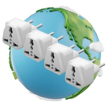 Imagem de Kit 4 Adaptador Universal de Tomada Compatível com EUA Europa Reino Unido Austrália 10A 250V Branco