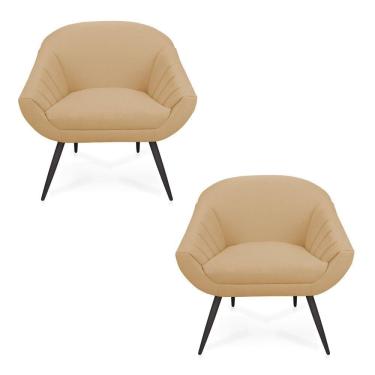 Imagem de Kit 02 Poltronas Giovana Linho Pés Palito De Ferro A27 Areia