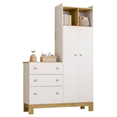 Imagem de Guarda Roupa Infantil Com Cômoda Q Encanto Slim 4970 Branco Acetinado – Qmovi