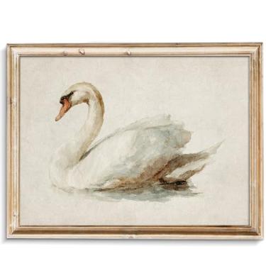 Imagem de uniro Cisne Branco Retrô Arte de Parede Clássica Cisne Tela Pintura a Óleo Pintura a Óleo Elegante Berçário Pássaro Pintura Aquarela Cisne Arte Vintage Imagens Casa de Fazenda Neutro Casa de Banho