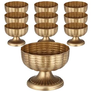 Imagem de Ninehaoou Vaso de compota de metal dourado envelhecido, centro de mesa, vaso de pedestal para casamento, festa de aniversário, atividades internas e externas, 20 cm de diâmetro (ouro vintage, 10 peças