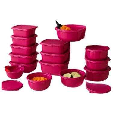 Imagem de Pote de Vidro Com Tampa Bambu,Kit Com 15 Potes PláSticos HerméTicos para Cozinha(Rosa Pink)