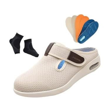 Imagem de Chinelos Confortáveis ​​para Homem Atividades Ao Ar Livre Ajustáveis Para Artrite Edema Respiráveis ​​diabéticos, Calçado Ortopédico Caminhada Ajuste Largo Diabéticos, Para Idosos(Beige,46 EU)