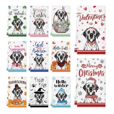 Imagem de Ciazoxa 11 peças de toalhas de cozinha dogue alemão 35,5 x 53,3 cm, toalha de prato de cachorro, pano de prato de cozinha, toalhas de mão fofas para banheiro, decoração de casa, Natal, dia das mães