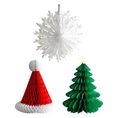 Imagem de UGPLM Conjunto de 3 enfeites de Natal em papel favo de mel para árvore, decorações decorativas multiuso em 3D para lembrancinhas de festa, Estilo 1