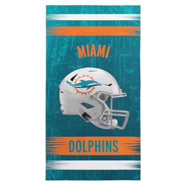 Imagem de Toalha de praia de microfibra NFL Miami Dolphins, 76 x 152 cm – Secagem rápida, resistente à areia, leve, altamente absorvente, design Blitz