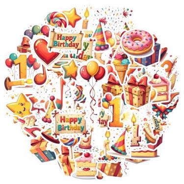Imagem de 100 peças de decalques de festa de aniversário de celebração de aniversário adesivos de brinquedo festivo de aniversário para notebook, bagagem, copo de telefone celular, faça você mesmo, laptop
