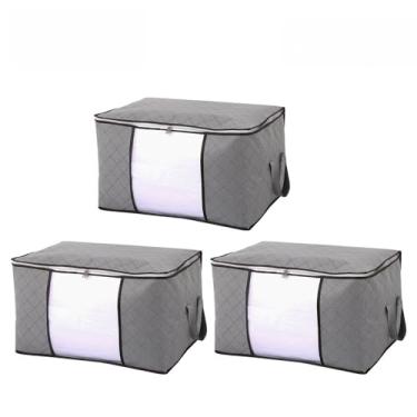 Imagem de KIT2~KIT10 Caixa Saco Organizador Grande Edredom Cobertor Casaco Guarda Roupa Ecológico Anti-Poeira Umidade Multiuso(3PCS-84L-Cinza)