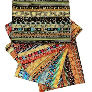 Imagem de Stioyitois 5 peças de tecido de algodão com estampa africana de padrão étnico sortido sem repetição Tecido de impressão Ankara para costura, projetos de artesanato e trabalhos de reparo DIY (50 x 40