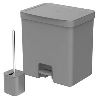 Imagem de Lixeira para Banheiro com Pedal e Escova Sanitária Chumbo 20L - Ou