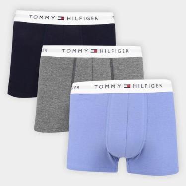 Imagem de Kit Cueca Boxer Tommy Hilfiger Trunk Masculina - 3 Peças, Cinza, Azul,