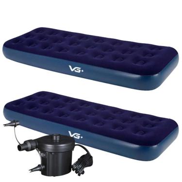 Imagem de Kit 2 Colchões Infláveis Solteiro Flocked Comfort Com Bomba Elétrica Vg Plus 110v