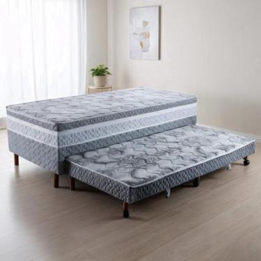 Imagem de Cama Box Conjugada com Cama Auxiliar Solteiro Pés em Madeira Maciça Ma