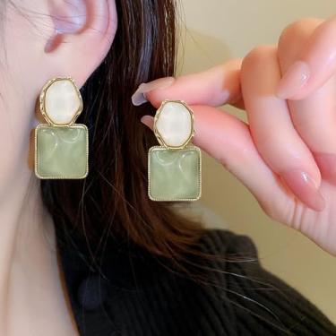 Imagem de Brincos femininos de acrílico de resina Boho com pingente de pedra preciosa, presentes de amizade para mulheres, presentes de Natal, Medium, Latão, Sem pedra preciosa