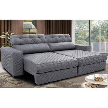 Imagem de Sofá Retrátil E Reclinável 2,55m Molas Ensacadas Cama Inbox Style Thermo Gel Linho Cinza Claro