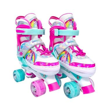 Imagem de Patins Roller Infantil Ajustável Unicórnio Com Luz 30 ao 33 - Dm Toys 7225P