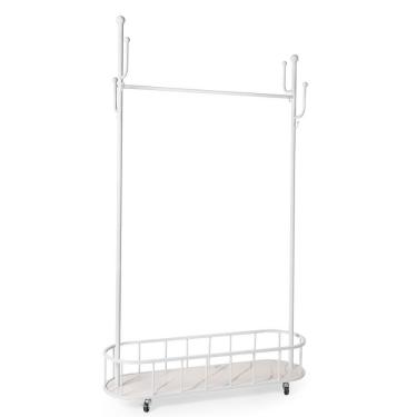 Imagem de Cabideiro De Chão Grande Com Sapateira E Rodízios - Branco