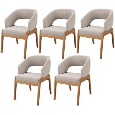 Imagem de Kit 05 Cadeiras De Jantar E Estar Living Estofada Lince L02 Bouclê Bege - Lyam Decor