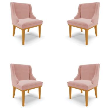 Imagem de Kit 4 Cadeiras Decorativas Sala De Jantar Base Fixa De Madeira Firenze Veludo Rose/castanho G19