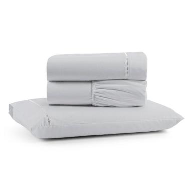 Imagem de Jogo De Lençol Luiza Solteiro 3 Pçs Percal 100% Algodão 180 Fios Ponto Palito - Cinza