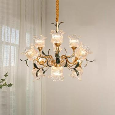 Imagem de Lustre Americano Pastoral com Criatividade Francesa e Flores para Sala de Estar, Sala de Jantar, Quarto, Escritório, Casa de Campo ou Escada - Luminária Pendente LED (D 12 Lâmpadas)