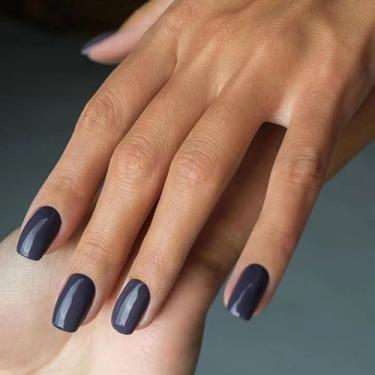 Imagem de 24 peças de unhas postiças quadradas curtas francesas, pregos roxos acinzentados em 12 tamanhos, cola de cobertura completa de acrílico na unha, unhas artificiais de cor pura natural, unhas adesivas