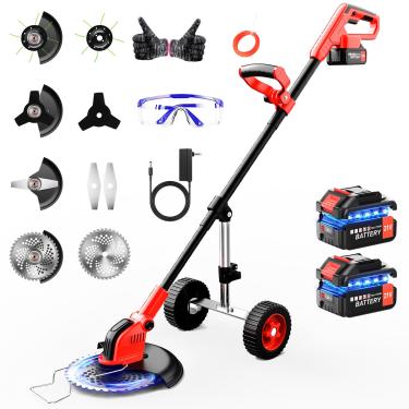 Imagem de denqir Cortador De Grama Elétrico 20.000 Rpm Com Roda, Sem Fio E Escova 12 Polegadas, Alimentado Por Bateria, 4 Em 1, Aparador Fio, Bordas, 5 Lâminas, 2