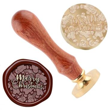 Imagem de Carimbo de lacre de cera de Natal, carimbos de latão e cabo de madeira, cabeça para cartões de Natal, convites, cartas, envelopes, cartões de felicitações, presentes