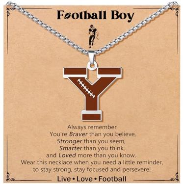 Imagem de JoycuFF Colar de futebol masculino com inicial A-Z, pingente de pingente de futebol em corrente de prata de aço inoxidável, presente de Natal personalizado para filho, neto e sobrinho, Aço inoxidável