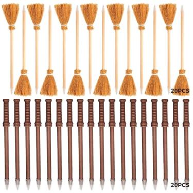 Imagem de 40 Pcs Wooden Pencil Set – Includes 14 magic wand and 2 broomstick pencils, each 20 cm long. Perfect for parties, craft projects, and creative activities