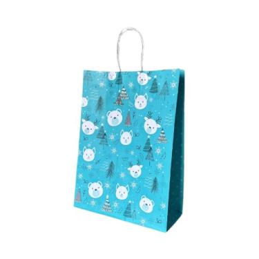 Imagem de Kit 10 Sacola De Papel Kraft Natal Festa Natalina Presente Vários Tamanhos (Natal Azul 23,5cm)