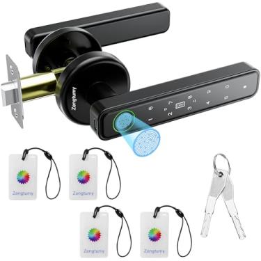 Imagem de Zengtumy Fechadura de porta com impressão digital, fechaduras para quartos, fechadura biométrica com impressão digital/senha/chave/cartão IC - fechadura inteligente para casa, hotel, escritório