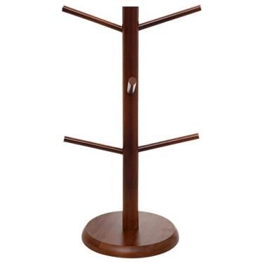 Imagem de Organizador de cozinha para xícara de café, caneca de café de madeira independente para economizar espaço, ideal para bancadas de cozinha, com seis ganchos, marrom