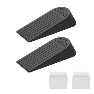 Imagem de Rolha de porta pequena de borracha – Pacote com 2 batentes de porta pretos para batente de porta inferior, batente de porta para portas resistentes com suporte autoadesivo ideal para casas, escolas