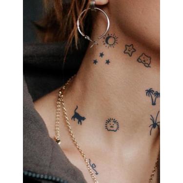 Imagem de 6 peças de adesivos de tatuagem mágica semipermanente de suco de ervas, tatuagens minimalistas, fresco, simples, símbolo, padrão, 7 a 14 dias, dedo no tornozelo, corpo vazado, adesivo de tatuagem à